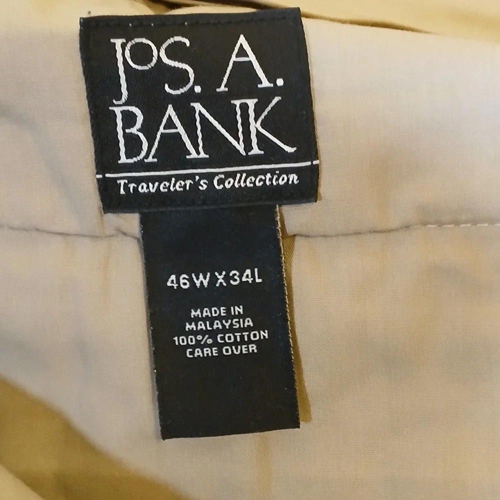 NEW Jos A Bank Mens Traveler Twill Khaki Pants 46x34 Flat Front Cotton $115